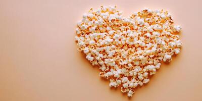 en forma de corazon palomitas de maiz arreglo en un pastel antecedentes exhibiendo amor para meriendas foto