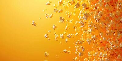 Colorful popcorn floating against a vibrant yellow background, creating a playful and energetic atmosphere photo