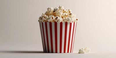 Delicious popcorn served in a classic red and white striped container ready for movie night at home photo
