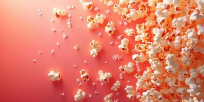 Popcorn scattered across a vibrant background creating a playful and inviting atmosphere for snacks photo