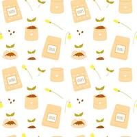Seamless pattern with flowers, seeds packets, green sprouts, seedling. Perfect for flowers seeds packaging, wrapping paper, background and so on. Gardening concept vector
