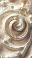 Delicate swirls of cream with gold accents create an inviting dessert experience photo