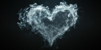 Heart shape created with swirling smoke on a dark background, conveying emotion and creativity in a unique visual form photo