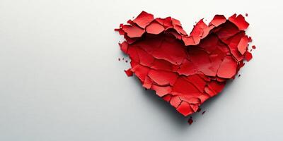 Red heart made of broken pieces symbolizing love and fragility on a light background photo