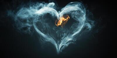 Beautiful heart shape created from swirling smoke with a fiery glow at the center, perfect for expressing love and passion photo