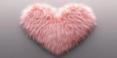 Soft pink furry heart shape showcasing unique texture against a smooth background in a calm setting photo