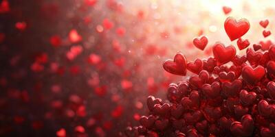 Floating red hearts create a romantic atmosphere in a soft, dreamy setting during a celebration of love photo