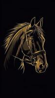 Elegant black horse with golden highlights captured in detailed art style photo