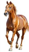 Running chestnut horse in a bright, open space during daylight photo