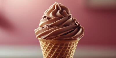 Chocolate swirl ice cream cone served at a dessert shop on a warm summer afternoon photo