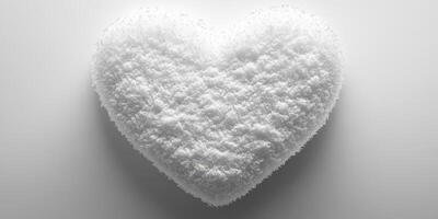 Snowy heart shape created from white fluffy material on a light background for winter decoration or holiday themes photo