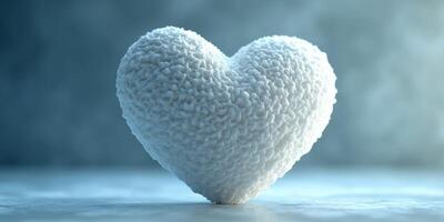 Soft white heart sculpture placed on a textured surface in serene light photo