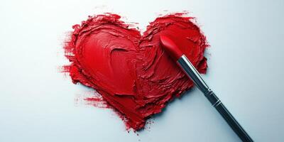 Red heart shape created with paint and brush on a white background showcasing artistic expression and creativity photo