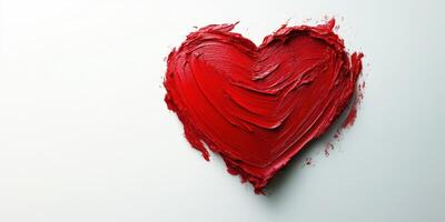 Vibrant red heart shape created with thick paint on a white canvas background during artistic expression photo