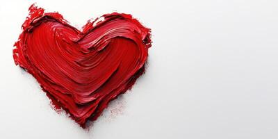 Bold red heart painted with thick brush strokes on a clean white background creating a striking contrast for love themes photo