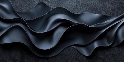 Flowing black fabric with elegant curves and texture on a dark background creates a stylish and modern appearance photo