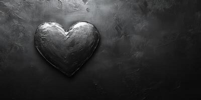 Silver heart created with a textured, dark background showcasing a unique artistic expression of love and emotion photo