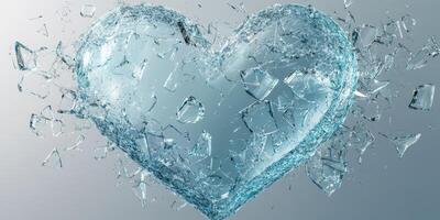 Shattered glass heart symbolizing broken emotions in a creative artistic display photo