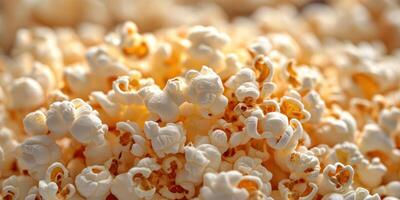 Freshly popped popcorn scattered in a bowl during a movie night with friends photo