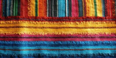 Vibrant textile display showcasing colorful handcrafted fabric from traditional artisans photo