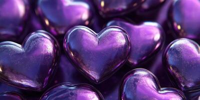 Colorful heart-shaped decorations fill the surface with vibrant shades in a creative arrangement of shiny reflections photo