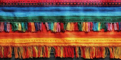 Colorful woven textile with intricate patterns showcasing traditional craftsmanship from a market photo