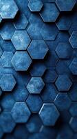 Textured blue hexagonal tiles arranged in a creative pattern on a surface photo