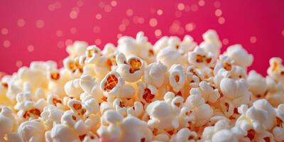 Deliciously fluffy popcorn captured against a vibrant background with a playful burst of colors and a whimsical atmosphere photo