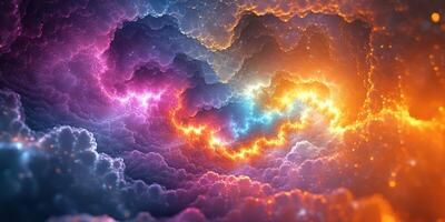Vibrant cosmic clouds illuminated by fiery colors and soft light in a stunning celestial display photo