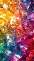 Colorful abstract texture illuminated through translucent material, showcasing vibrant swirling patterns and reflections photo