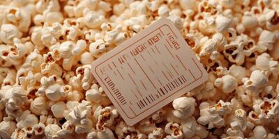 Enjoying a movie night with popcorn and a ticket on a cozy evening photo