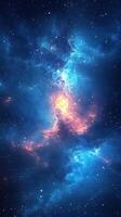Colorful cosmic nebula glowing in deep space with stars scattered throughout photo