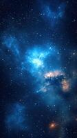 Beautiful cosmic clouds illuminated by distant stars in a deep blue galaxy at nighttime photo