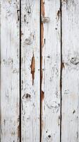 Weathered white wooden planks displaying textures and markings in rustic aesthetic photo