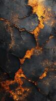 Abstract texture showcasing vibrant orange and black colors resembling molten lava and charred earth photo
