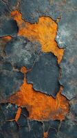Cracked surface revealing orange highlights against a dark backdrop in an urban setting photo