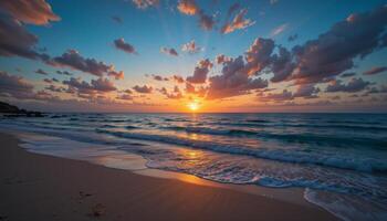 Sunrise Over a Tranquil Ocean Beach photo