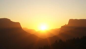 Hazy Mountain Sunset Golden Hour Landscape photo