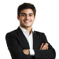 A young man in a suit and tie smiling photo