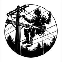 lineman working on a power pole vector