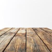 Wooden table with white background photo