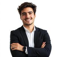 A man in a suit is smiling photo