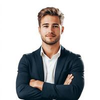 A man in a suit standing with his arms crossed photo