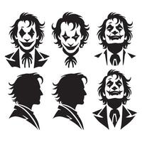 Joker silhouette character face sinister smile illustration various expressions vector