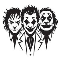 Three Jokers Silhouette Heads with Suits Graphic Illustration vector