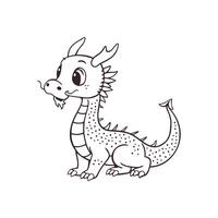 Little Dragon Sitting Down Line Drawing Stylized Animal Character Digital Art Element vector