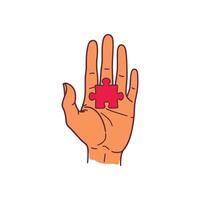 Missing Piece Hand Showing Red Jigsaw Element. Collaboration, Strategy, Teamwork Symbol. Flat Design vector