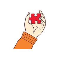 Hand Holding Red Puzzle Piece Finding Solutions, Problem Solving, Connection Concept. Isolated Illustration vector
