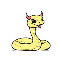 Angry Fantasy Snake with Horns Hand Drawn Art for Print and Digital Use vector