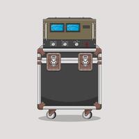 A powerful amplifier sits atop a sturdy road case, ready to rock any stage. Capturing the essence of live music and the tools of the trade for musicians everywhere. vector
